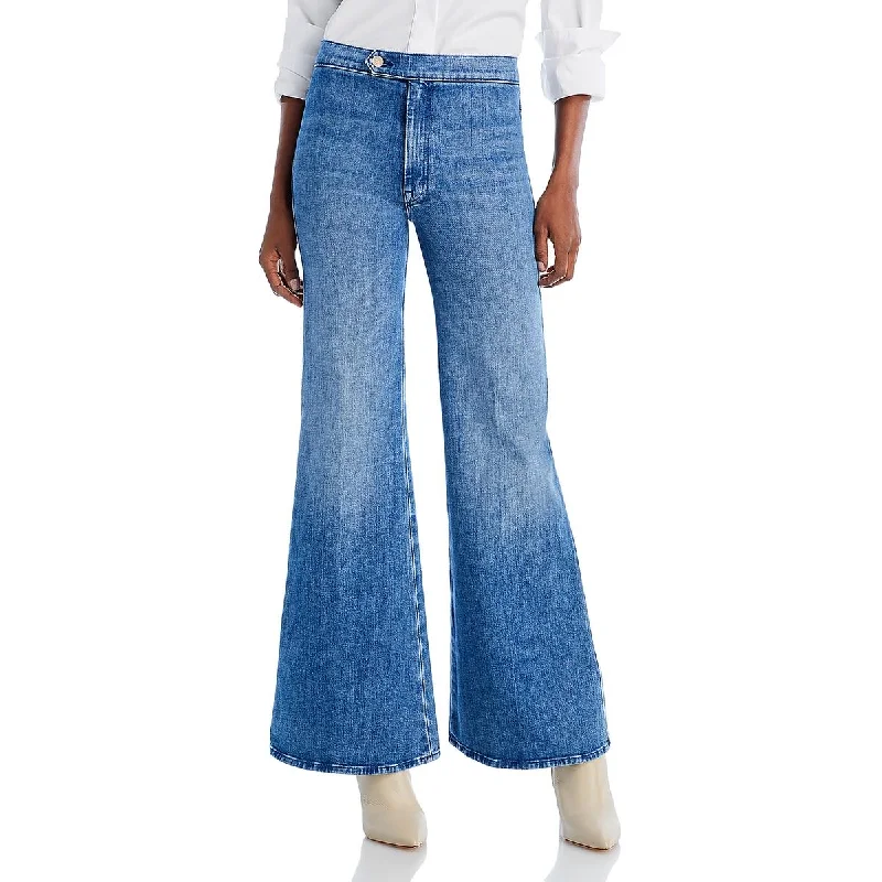 Chic Styles Tab Roller Skimp Womens Pocket Denim Wide Leg Pants