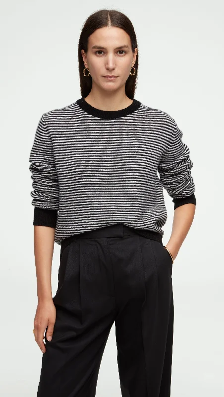 Versatile Wardrobe Essentials Striped Crewneck Sweater in Wool-Cashmere | Ivory/Black