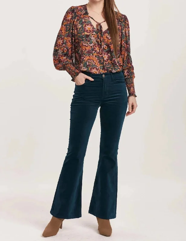 Chic Styles Rosa Velveteen Pant In Teal