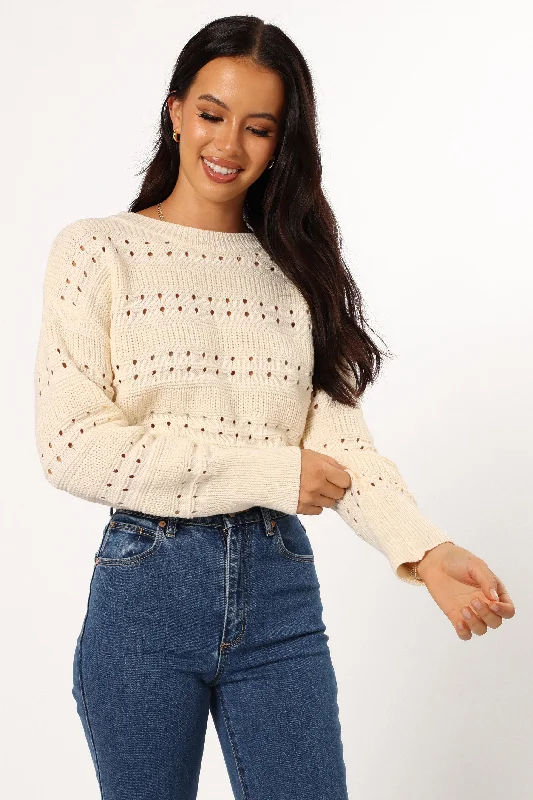 Hot Deals Watton Stripe Knit Sweater - Cream