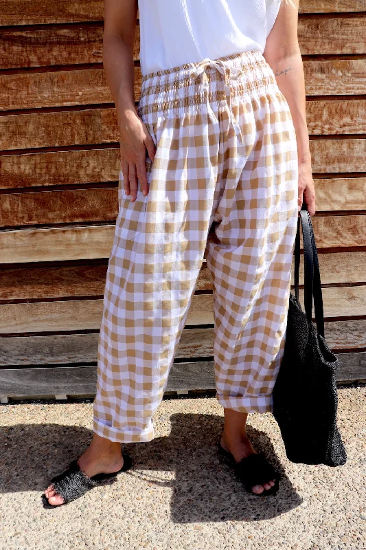 Trendy Urban Attire Dream Pant in Cotton Gingham Latte