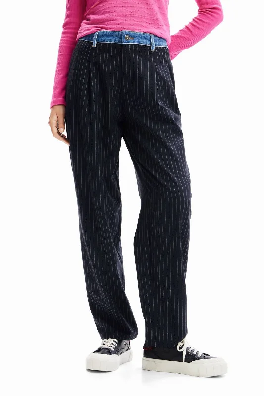 Elegant Style Hybrid Tailored Trousers In Anthracite/denim