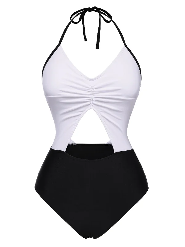 Flash Sale Online White 1960s Halter Front Cutout One-Piece Swimsuit