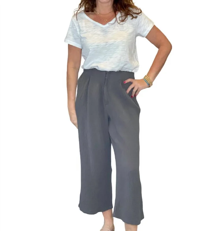 Timeless Elegance Cinched Waist Gauze Pant In Grey