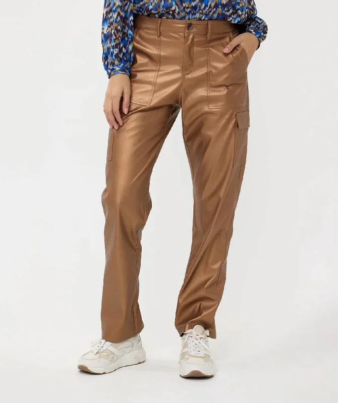 Versatile Wardrobe Essentials Vegan Leather Cargo Trousers In Brandy