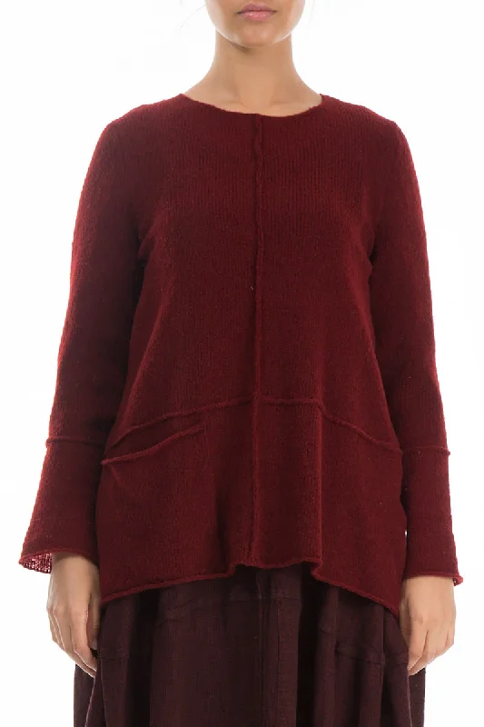 Women Online Clothing Boutiques Single Pocket Maroon Wool Sweater