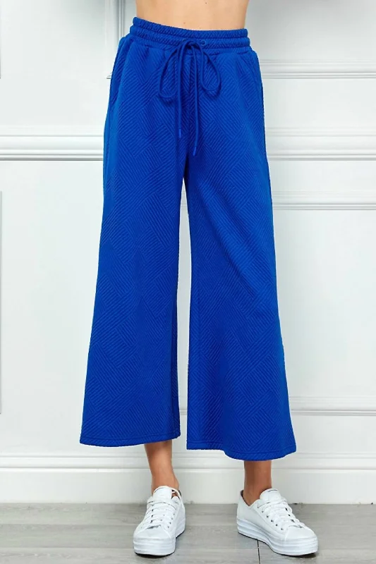 Pastel Styles Textured Cropped Wide Pant In Royal Blue