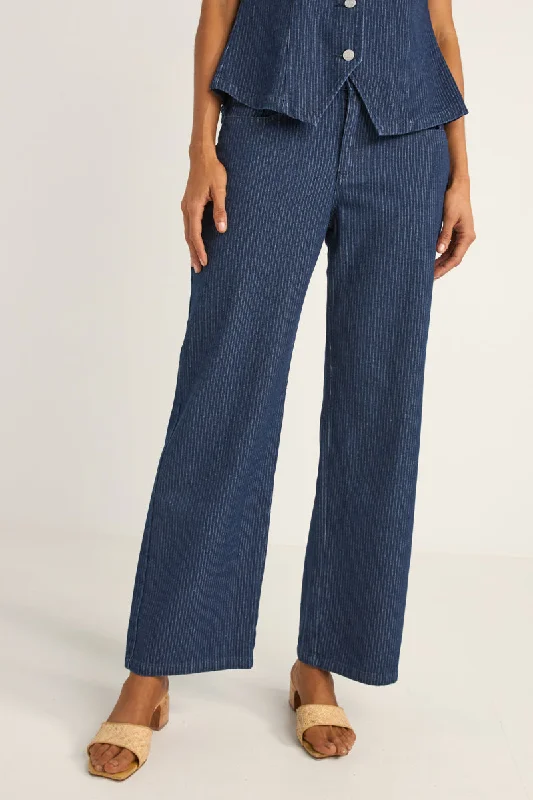 Women Clothing Pinstripe Mid-Rise Pant Indigo