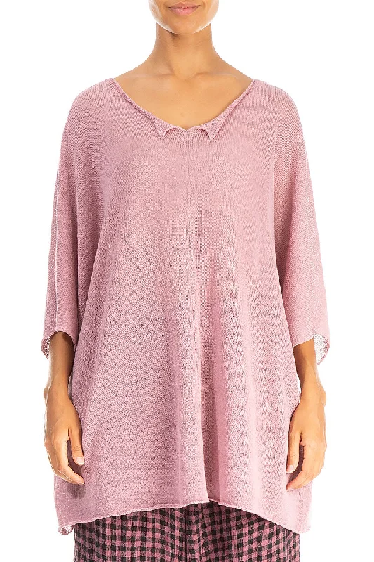 Versatile Wardrobe Essentials Scalloped V-Neck Mauve Pink Linen Jumper