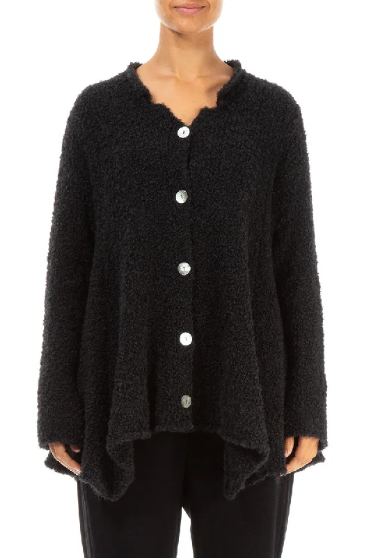 Sale On Sale Buttoned Black Alpaca Wool Cardigan