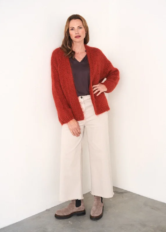 Save Big DINA CHUNKY KNIT CARDIGAN - RUST