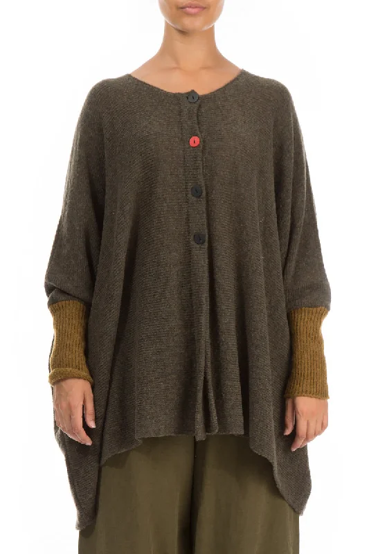 Best Online Boutiques For Women Loose Boxy Khaki Mustard Wool Cardigan