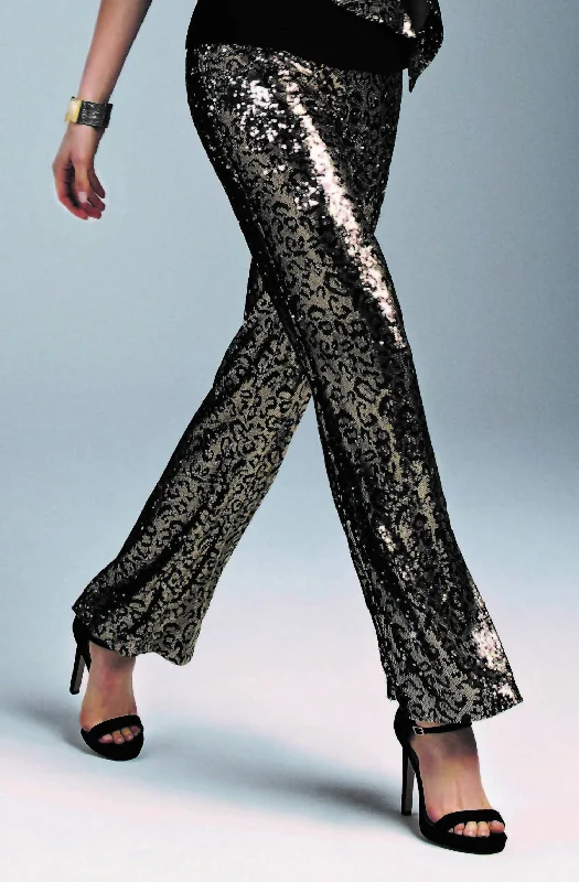 Valentine's Special Sequin Wide Leg Pants In Black/gold