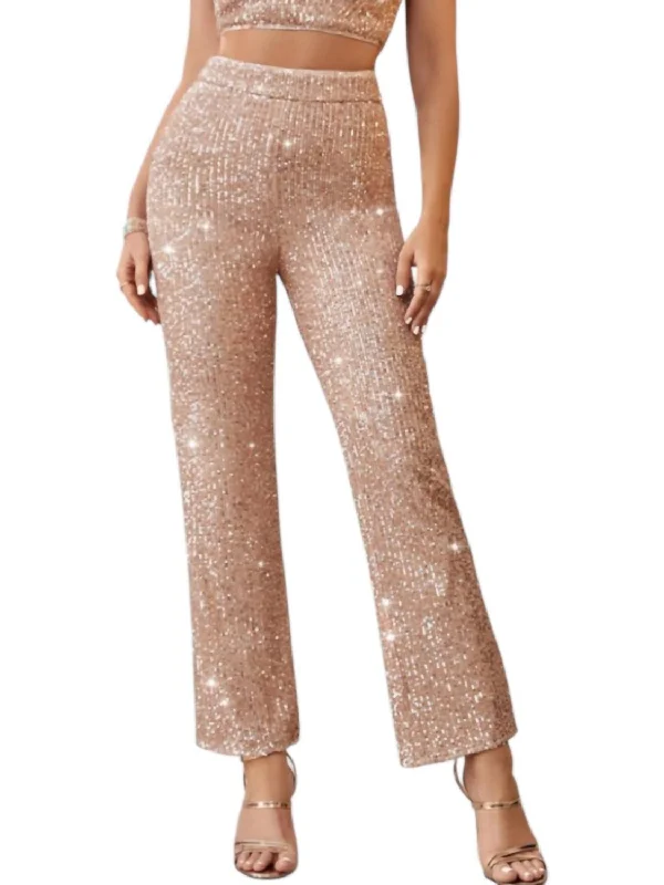 Plus Size Women Wear Sequins Straight Leg Pants In Rose Gold