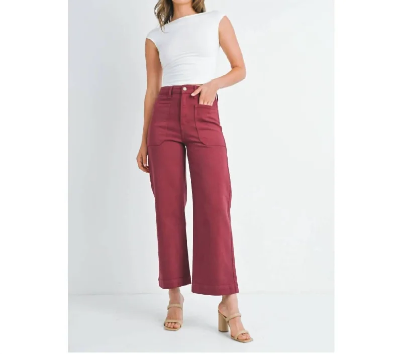 Fashionista Favorites Denim Utility Pants In Burgundy