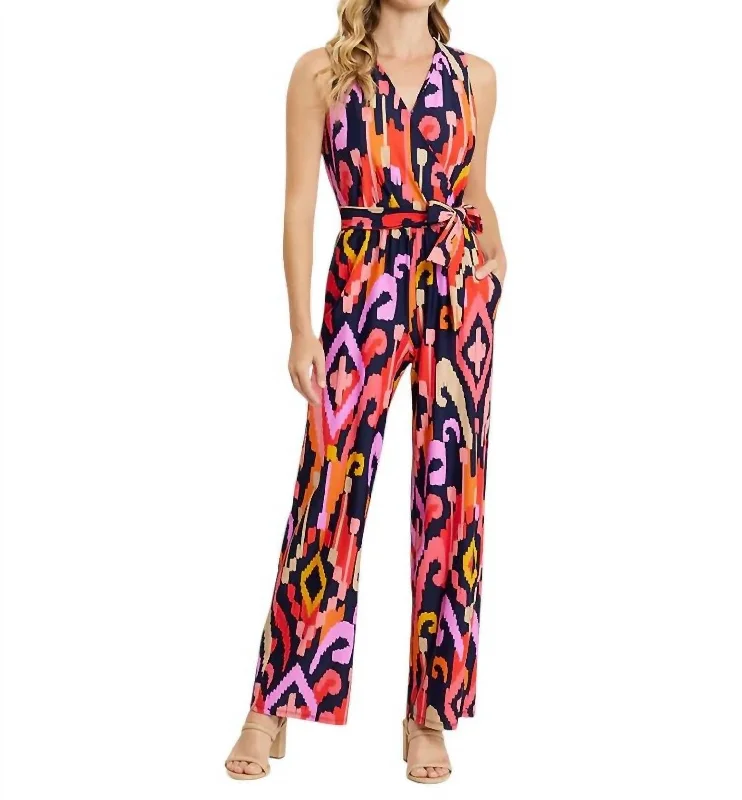 Luxury Women’s Fashion Vera Jumpsuit In Grand Ikat Navy