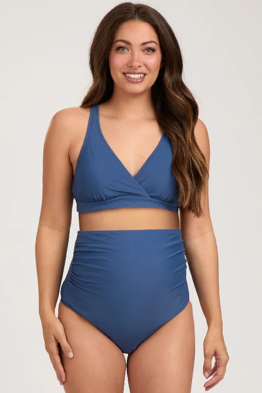 Everyday Wear Blue High Waist Maternity Bikini Set