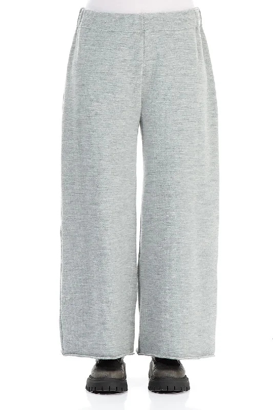 Evening Looks Wide Grey Knitted Wool Trousers