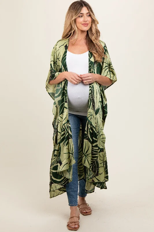 Modern Casual Clothing Green Tropical Print Long Maternity Cover Up