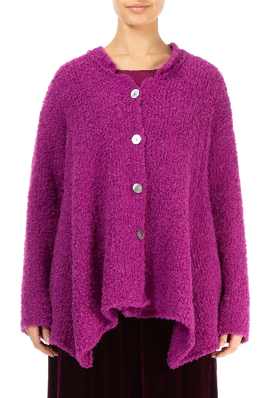 Casual Fashion Buttoned Royal Fuchsia Alpaca Wool Cardigan