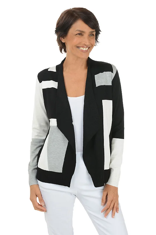 Casual Chic Clothing Silver Colorblock Cascade Open Front Cardigan