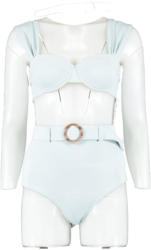 Fashion-forward Women’s Wear evarae Pale Blue Audrey High Waisted Belted Bikini Set - Top Uk8 / Bottoms UK 10