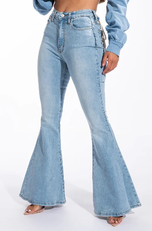 Style Streetwear LACE ME UP FLARE JEANS LIGHT BLUE DENIM