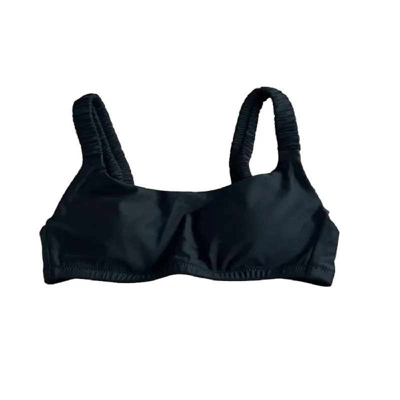 Elegant Fashion Scrunchie-Strap Squareneck Bikini Top In Black