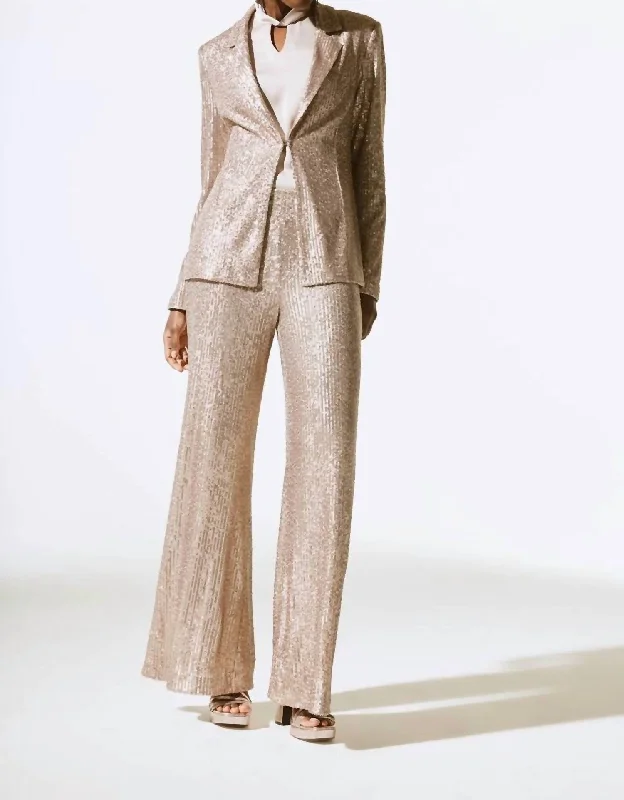 Relaxed Style Sequined Pants In Matte Gold