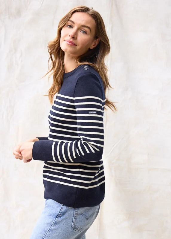 End Of Season Sale BREGANCON - Breton Striped Sweater with Jacquard Elbow Patch for Women (NAVY / IVORY)