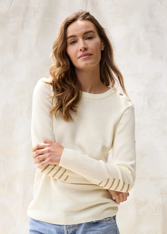 Must-Have Styles BREGANCON - Breton Sweater with Jacquard Elbow Patch for Women (IVORY )