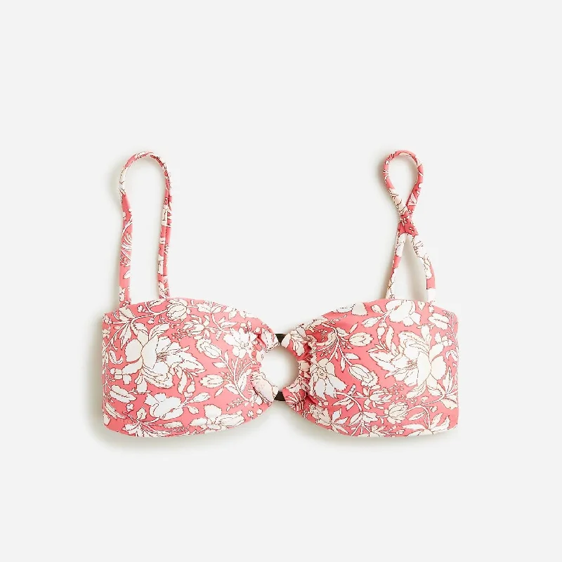 Minimalist Style O-Ring Bandeau Bikini Top In Tossed Floral