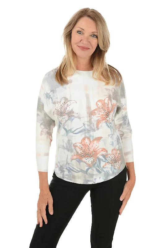 Day To Night Styles Lilies Jeweled Dolman Sleeve Sweater