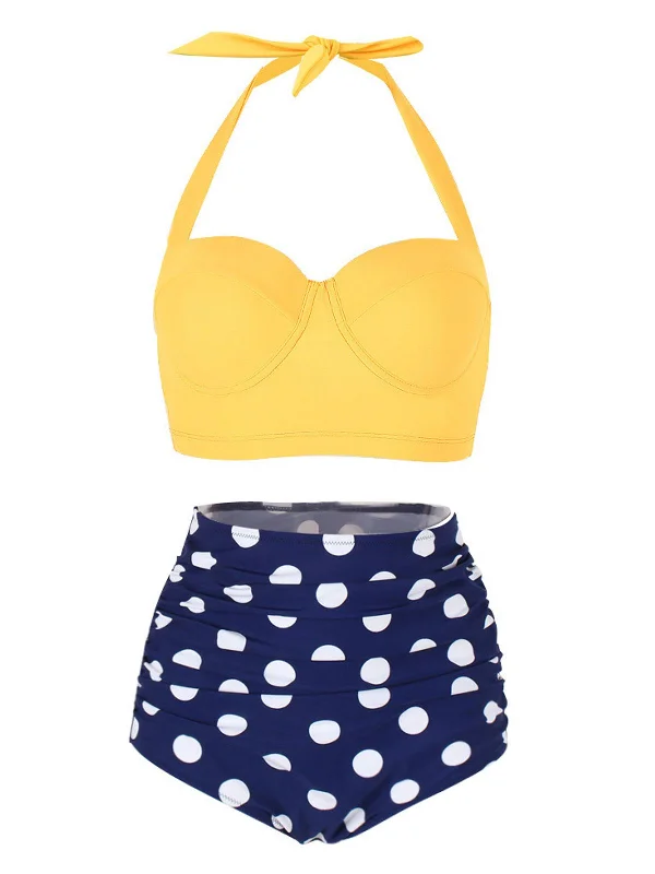 Designer Women’s Fashion Online [US Warehouse] 1950s Polka Dot Halter Pleated Bikini