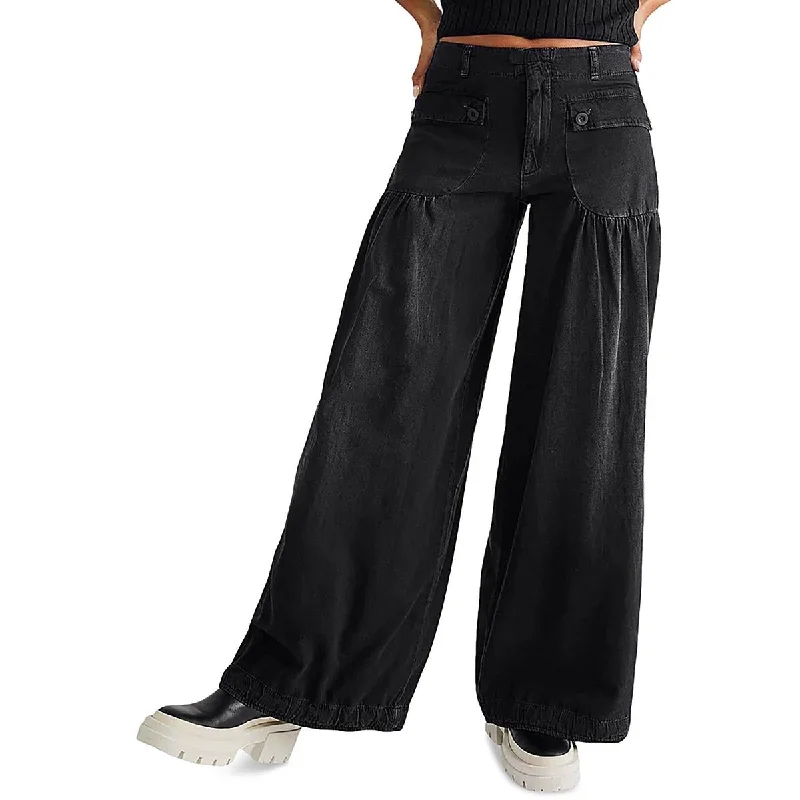 Trendy Styles Womens Drawstring Hem Cotton Wide Leg Pants