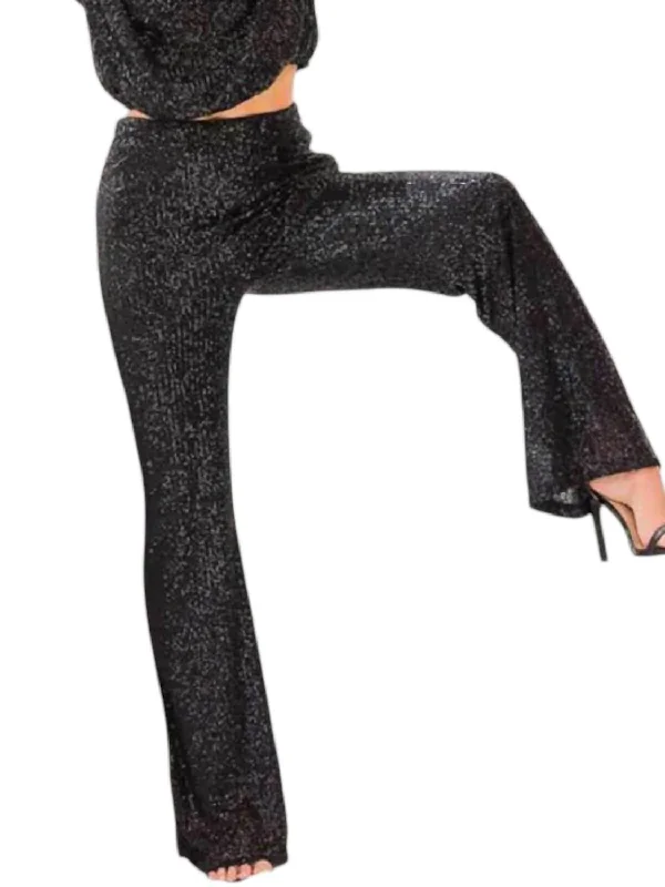 Women Clothes Sequins Straight Leg Pants In Black