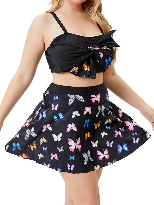 Best Online Clothing Boutiques [Plus Size] Black Vintage Butterfly Strap Swimsuit