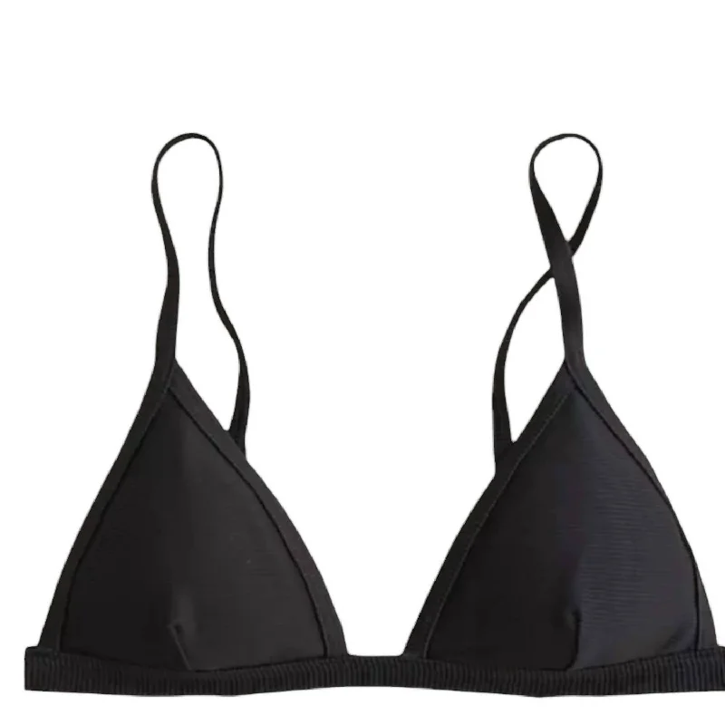 Festival Fashion Ribbed Triangle Bikini Top In Black