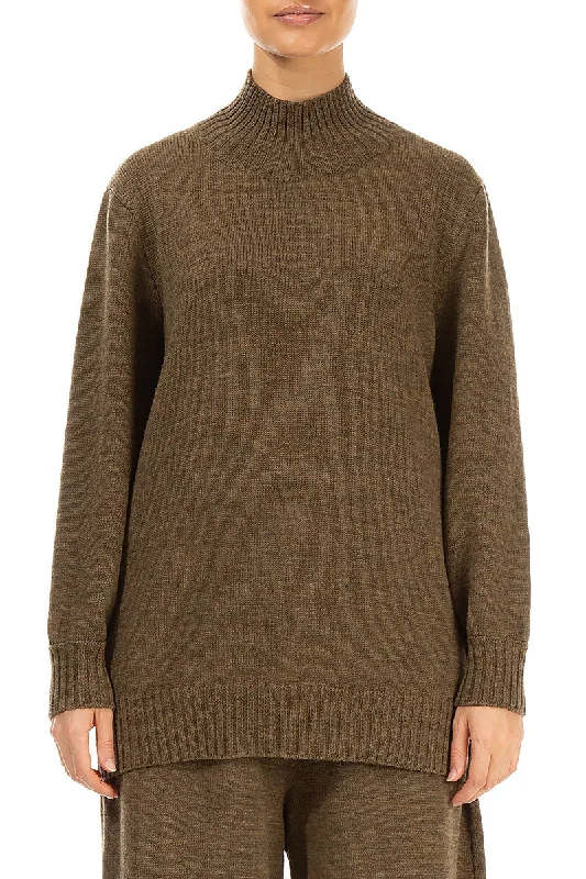 Extreme Clearance Deals High Neck Khaki Knitted Wool Jumper