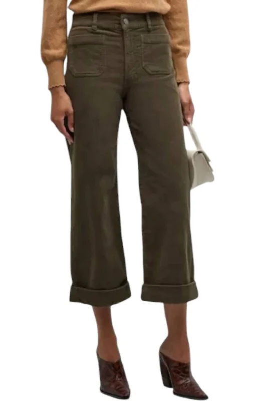 Casual Women’s Clothing 70's Cropped Wide Leg Pants In Rich Military