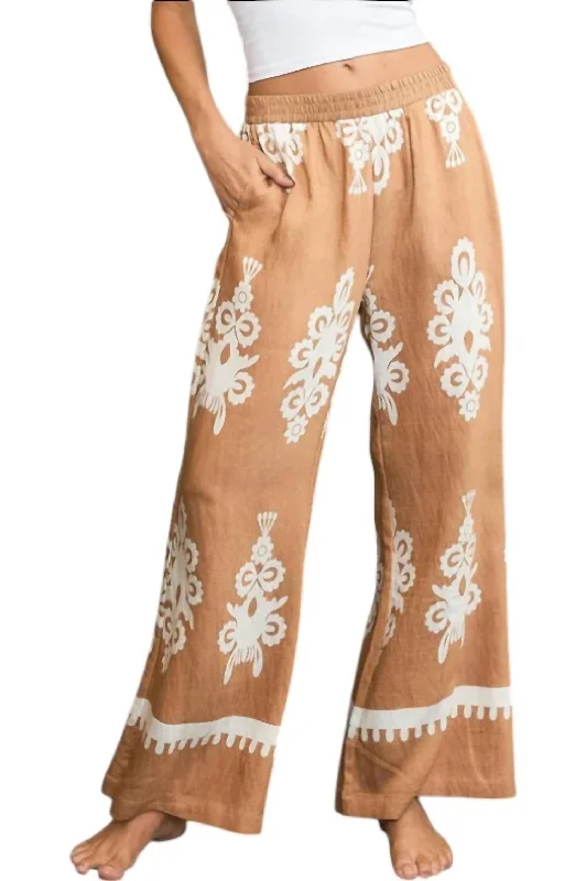 Flash Sales This Week Border Print Pants In Mocha