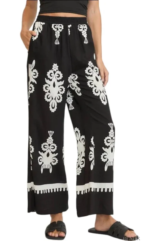 Sales For Clothes Border Print Pants In Black