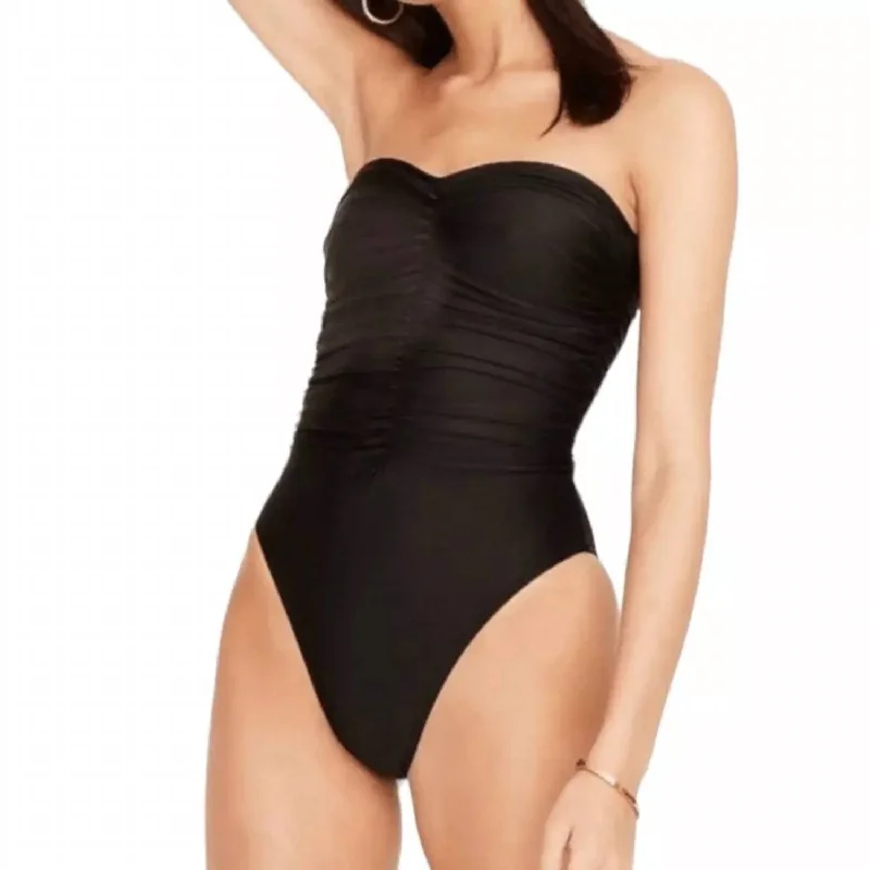 Luxury Fashion Ruched Sweetheart One Piece Swimsuit In Black