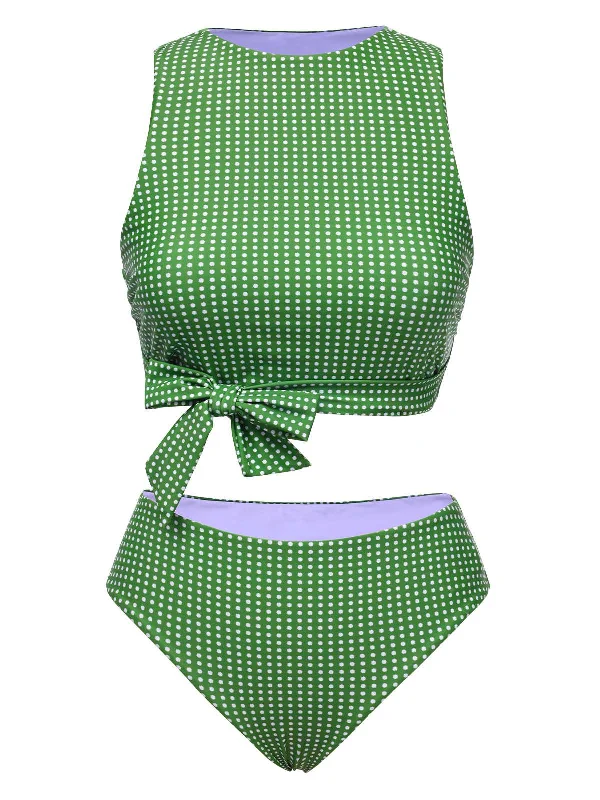 Trendy Women’s Apparel for All Seasons Green 1950s Polka Dots Bow Swimsuit