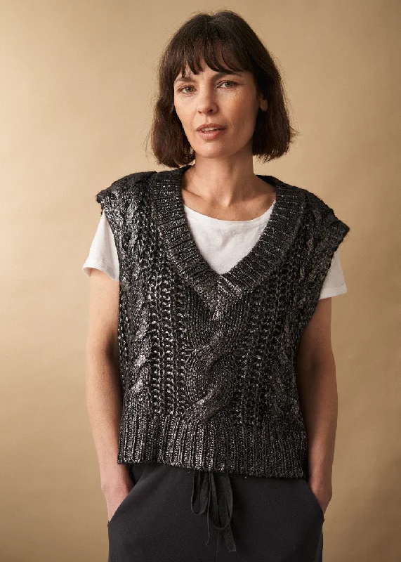 Imeless Style SANSA FOIL PRINT CABLE KNIT TANK