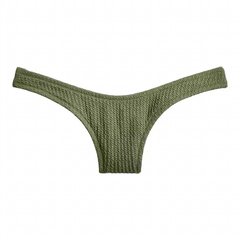 Timeless Classics Textured Curved-Waist Cheeky Bikini Bottom In Green