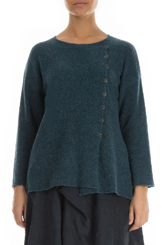 Earthy Tones Asymmetrical Teal Wool Cardigan