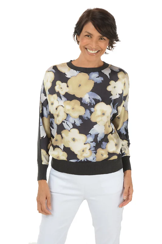 Fashion Deal Floral Collage Silky Front Sweater