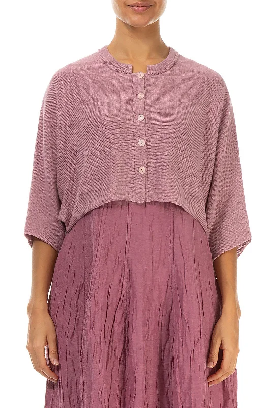 End Of Season Clearance Collar Rounded Mauve Pink Linen Cardigan