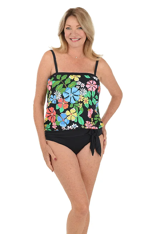 Fashionista Favorites Midnight Garden Banded Blouson Tankini Top